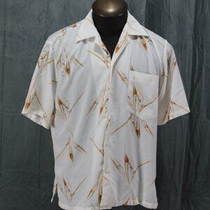 Vintage Button Down Shirt - Caramel Abstract Flower Pattern - Men's Large